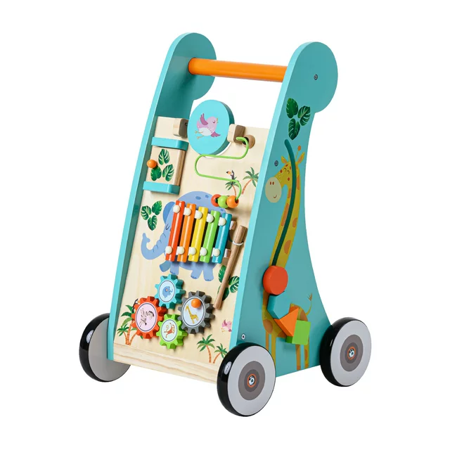 Teamson Kids Preschool Play Lab Wooden Baby Walker and Activity Station, Natural/Blue