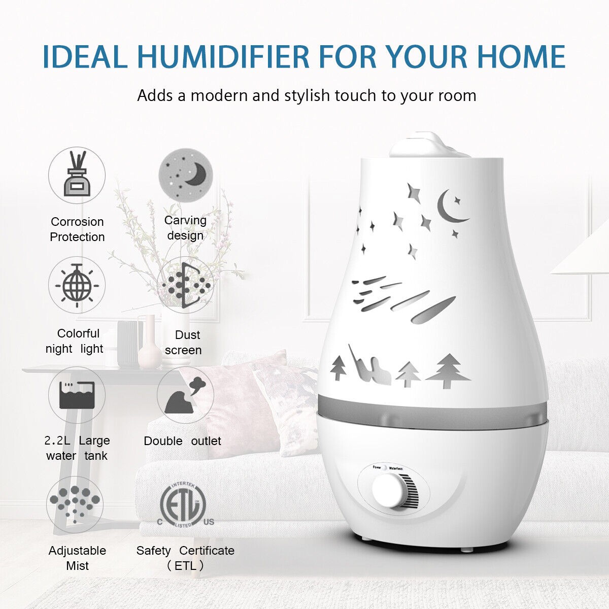 Hodiax Quiet Ultrasonic Humidifier 2-in-1 Diffuser Cool Mist Maker Whole House